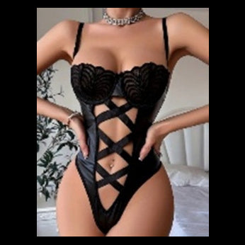 Black Floral Lace Lingerie Bodysuit