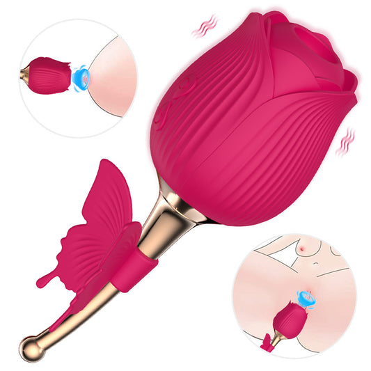 Sucking Rose with Butterfly and Stem