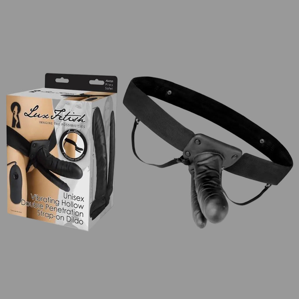 Lux Fetish Unisex Vibrating Hollow Double Strap-On