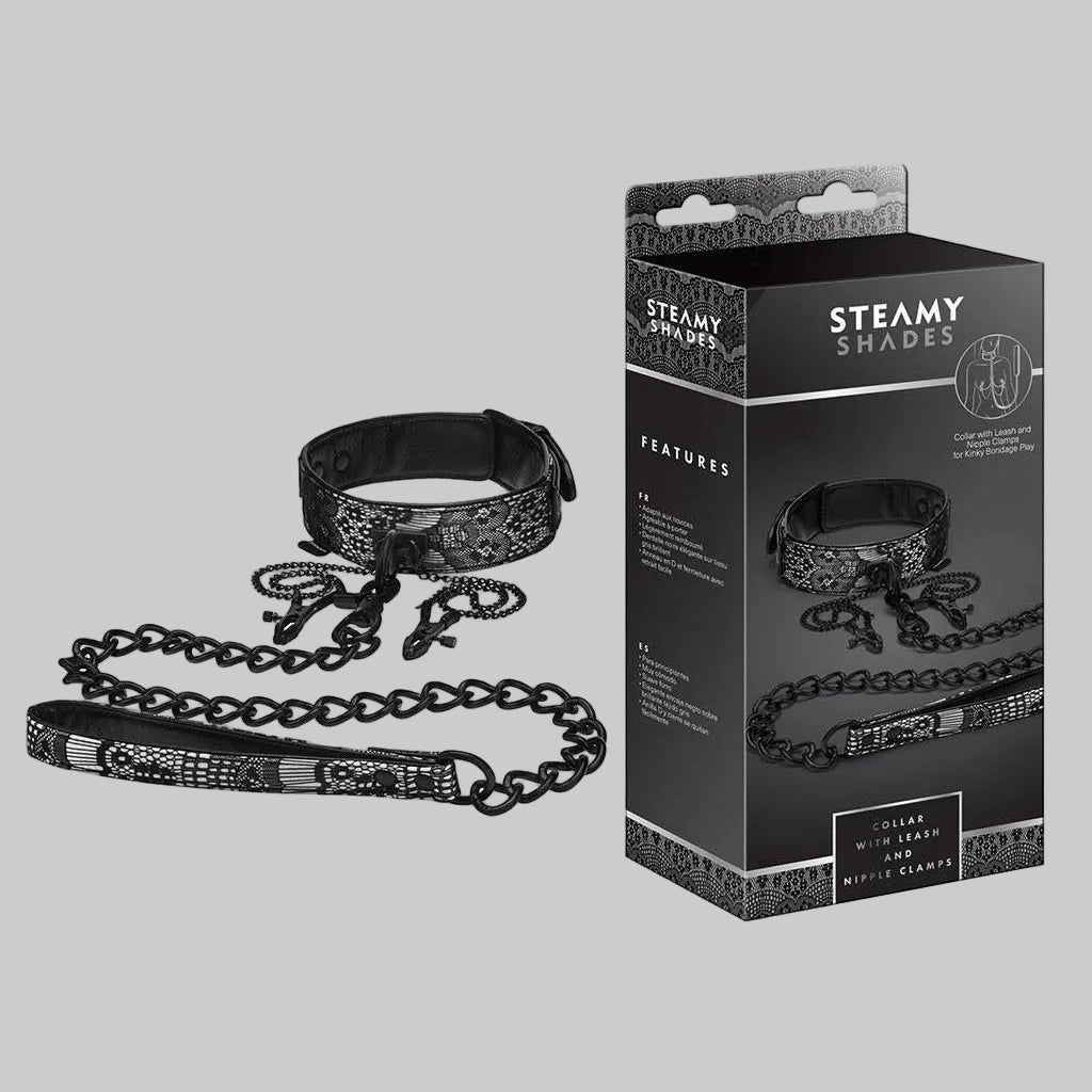 Steamy Shades Collar & Leash & Nipple Clamps