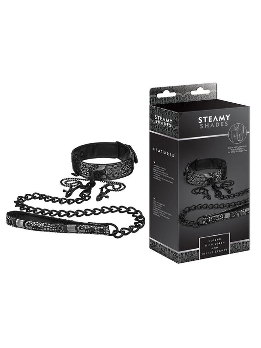 Steamy Shades Collar & Leash & Nipple Clamps